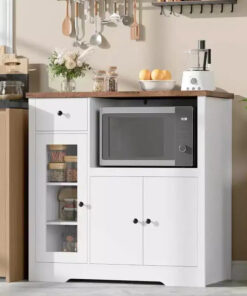 Alternative view of GustoWave Kitchen Microwave Cabinets with Storage,with 3 Doors,1 Drawer and Adjustable Shelves, Pantry Storage Cabinet