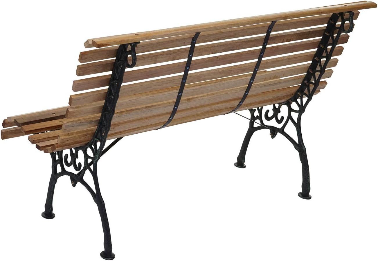 Banc de Jardin HWC-F97, Banc du Parc, Banquette en Bois, Fonte, 3 Places, 122cm, 22kg - Marron Clair – Image 9