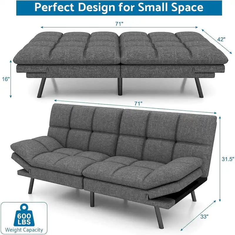 Memory Foam Futon Couch Bed Convertible Sofa with Adjustable Splitback for Compact Living Space – Image 12