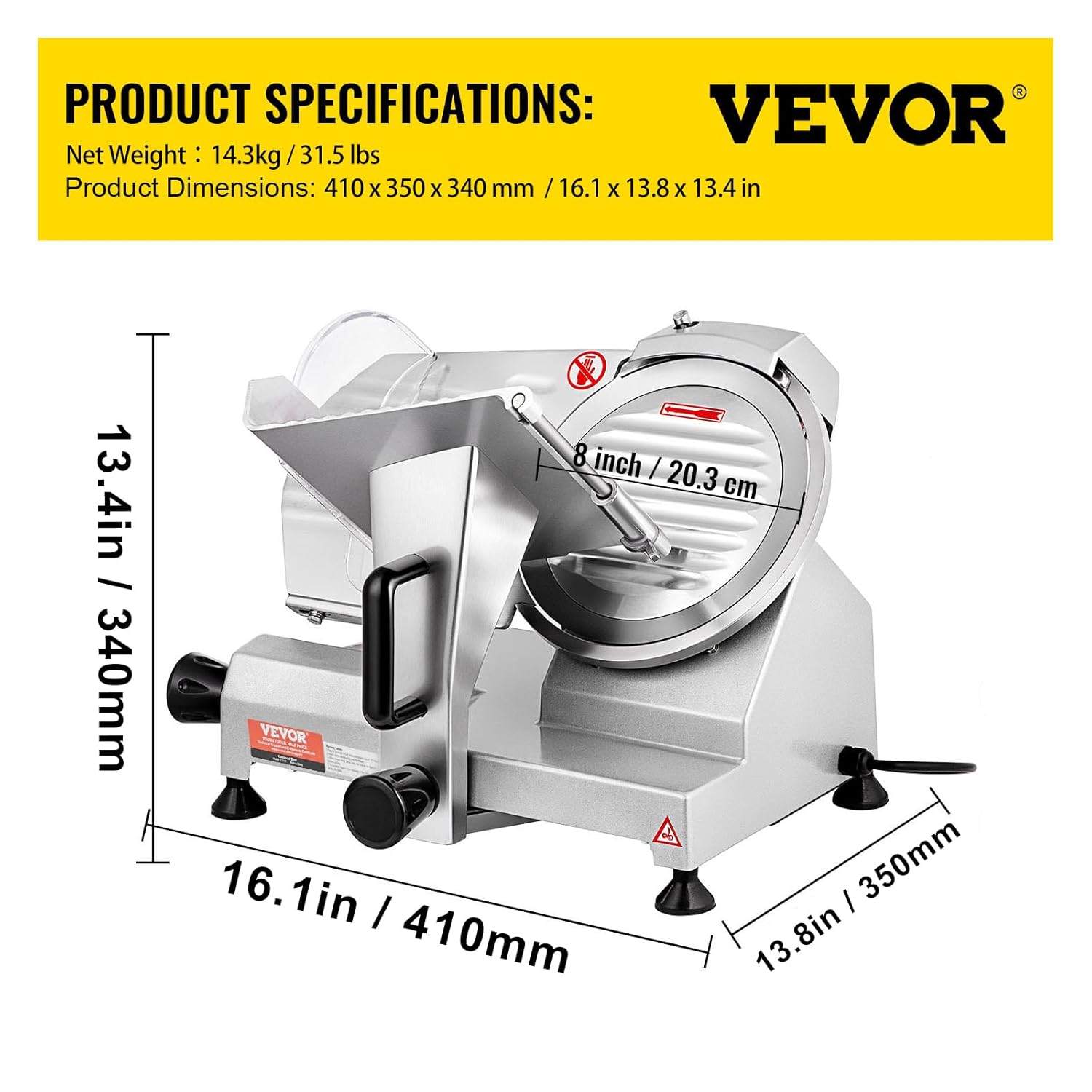 VEVOR Trancheuse Électrique Commerciale 200 W Trancheuse à Jambon Lame 203 mm 350-400 tr/min Trancheuse Charcuterie en Acier Inoxydable et Alu pour Couper en Tranches Viande Fromage Légumes Fruits – Image 7