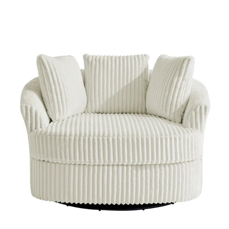 2 Set Oversized 43 W Plush Corduroy Swivel Barrel Chair with Pillows – Image 14