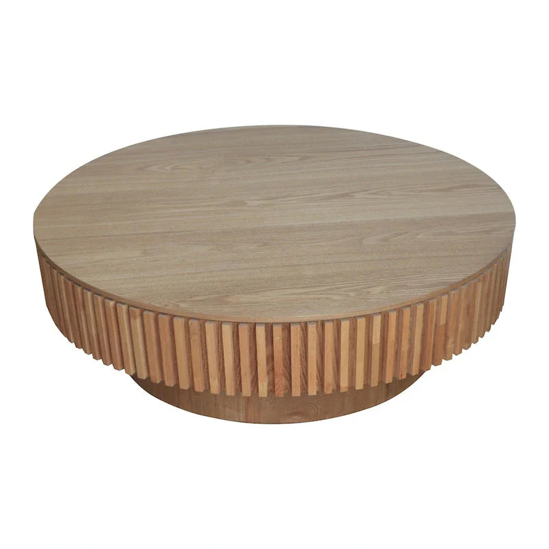 Modern Solid Wood Veneered Round Coffee Tea Table with Storage – Image 41