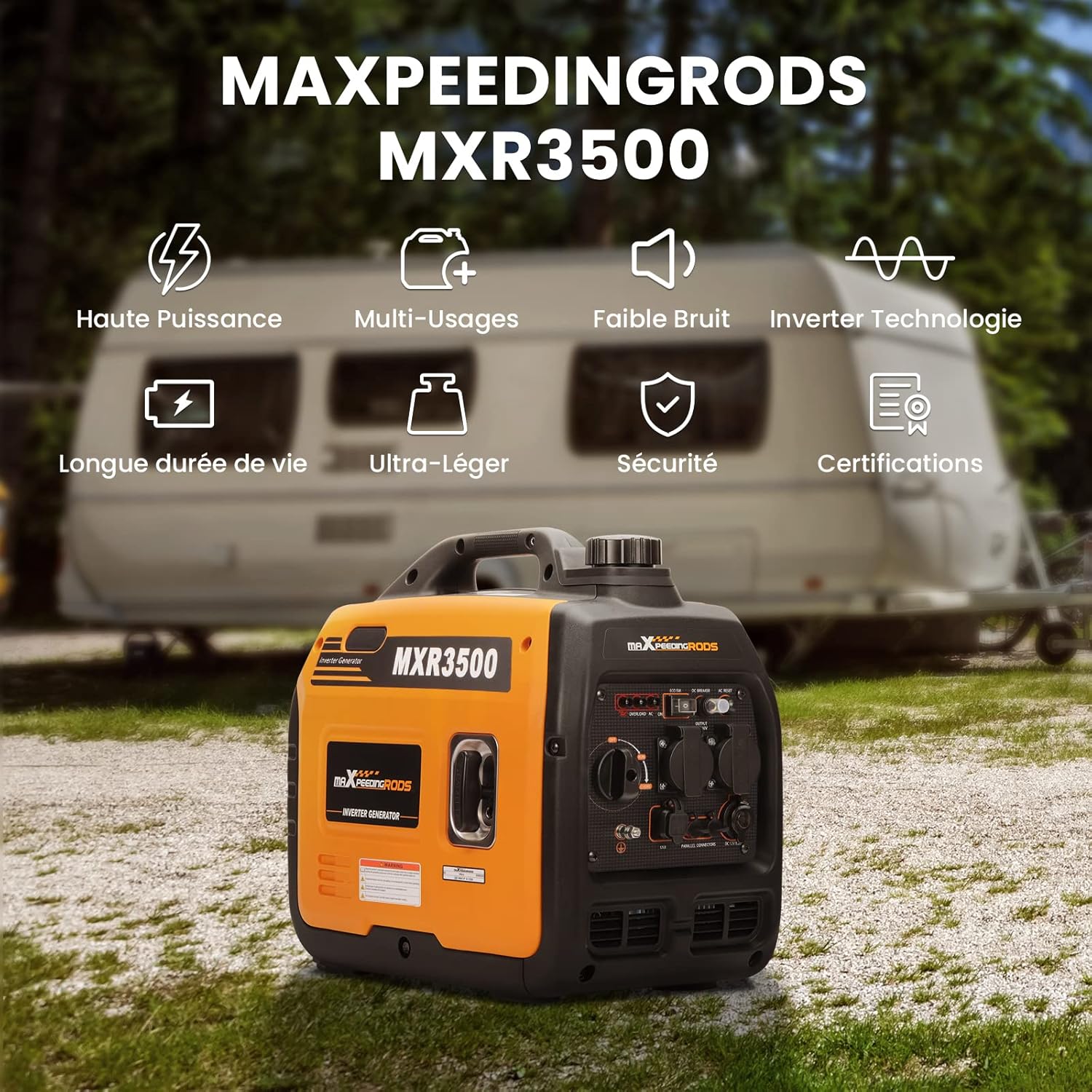 maXpeedingrods 3300W Groupe Electrogene Silencieux Inverter Essence avec Prises USB et 230V Générateur Electrique 4 Temps Generator Léger Secours pour les Caravanes, Garage, Jardin, Camping – Image 2