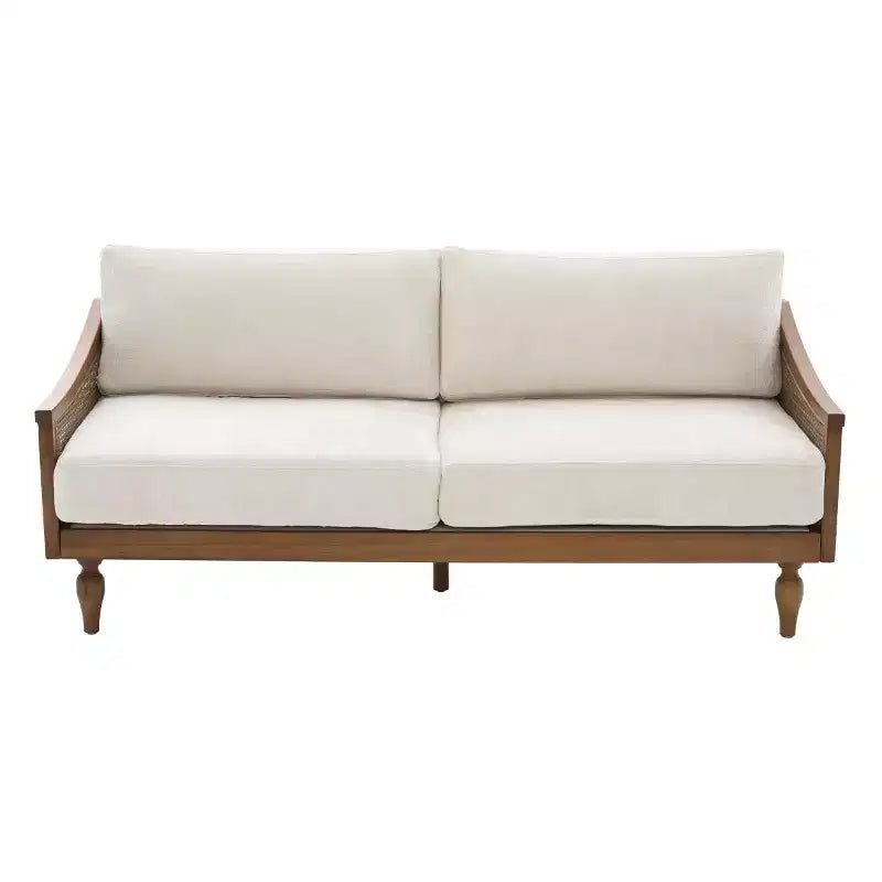 Mid-century Loveseat Sofa with Soft Upholstery, Rattan Armrests & Wooden Legs, 2-Seater Sofa for Living Room, Bedroom, or Apartment-Panipeachy – Image 17