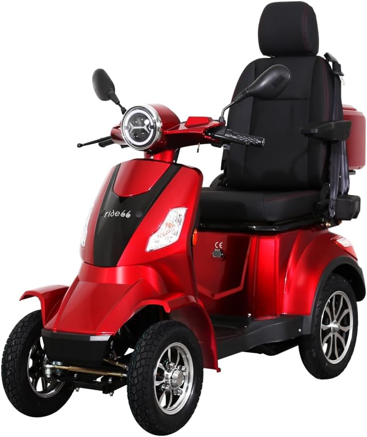 Scooter électrique 4 roues de mobilité pour senior et PMR, confort, sécurité et stabilité – RIDE66 RC60 (Rouge, Siège Capitaine)
