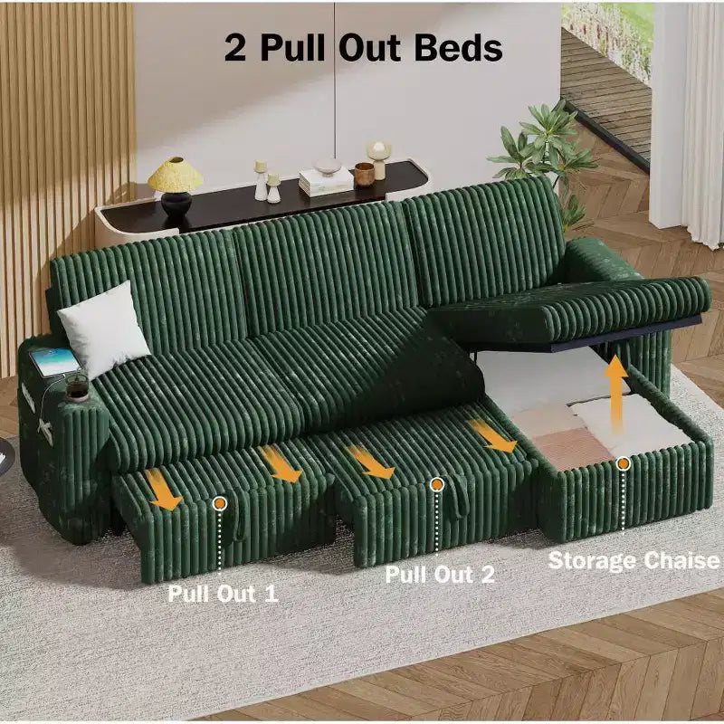 L-Shaped Sectional Sleeper Sofa with Pull-Out Bed, USB Ports & Storage – Image 20