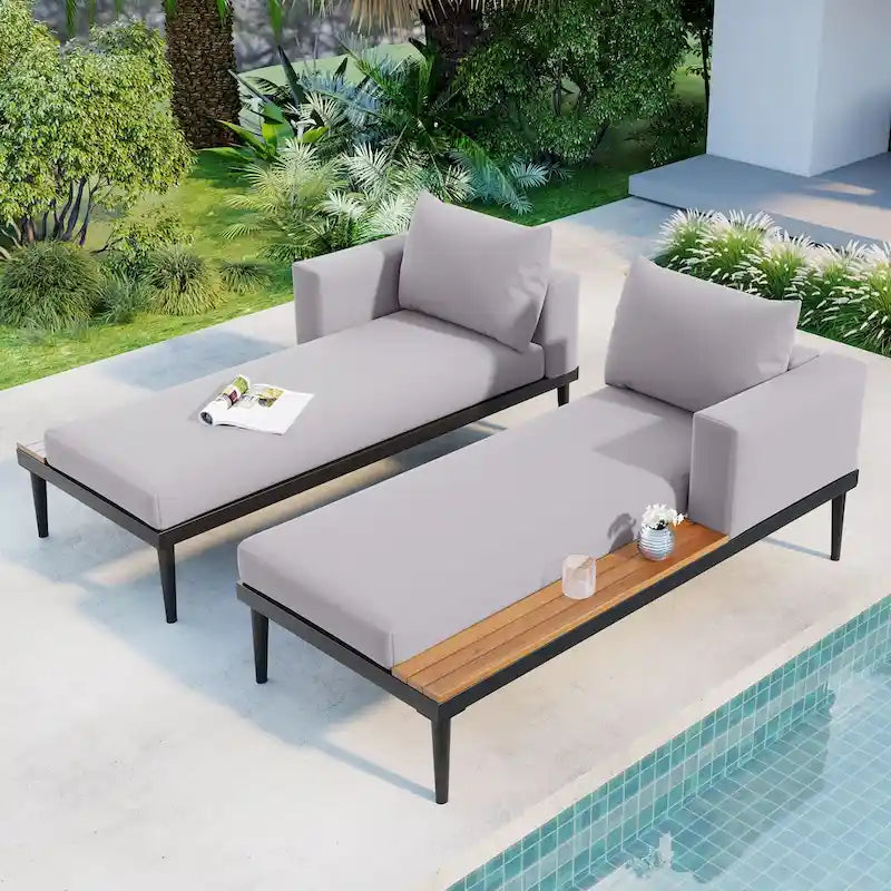 Outdoor Daybed Patio Metal Sun Lounger, 2 in 1 Padded Chaise Lounges, Garden Outdoor Chaise Lounges, Poolside Sunlounger – Image 2