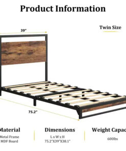 Alternative view of Set of 2 Platform Bed Frame with Wooden Headboard and Footboard, Heavy Duty Wooden Slats Support, No Box Spring Needed (6 Inch Twin Size )
