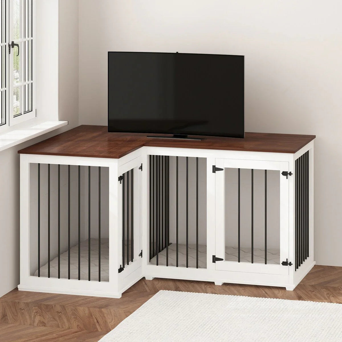 Large Corner Dog Crate Furniture for 2 Dogs, L Shape Dog Crate Cage - 58.7X41.1 – Image 22