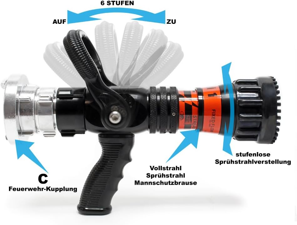 Wiltec Lance d'incendie C2 - avec Jet creux réglable 150/180/300/450/660 l/min - matériel de Lutte contre l'incendie Tuyaux Sapeurs Pompiers Irrigation Arrosage – Image 5