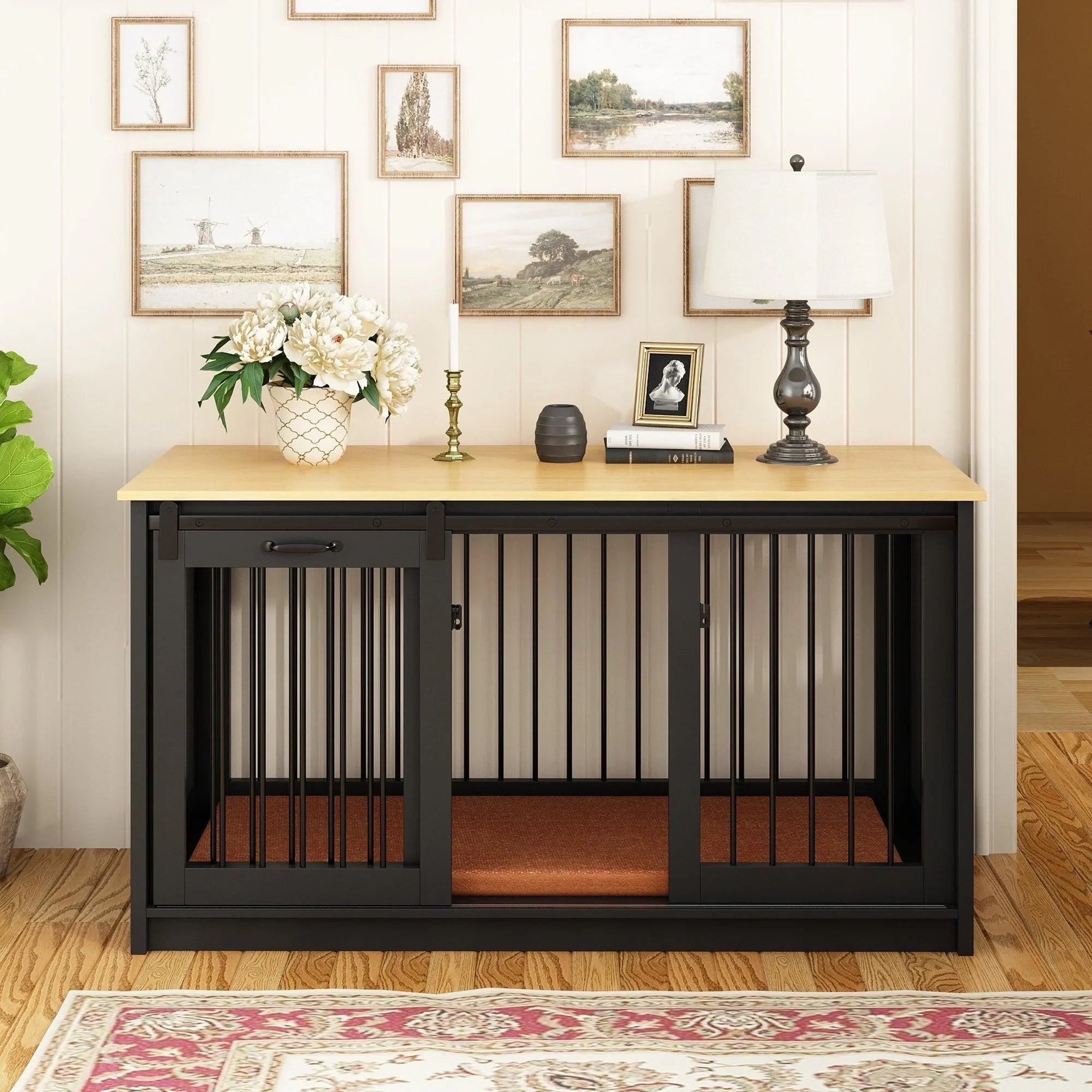 Pet Residence with Iron Tube Reinforcement Stylish & Sturdy Dog Crate – Image 9