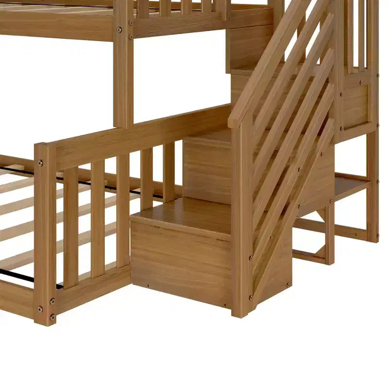 Max & Lily Wooden Twin over Full Low Bunk Bed for Kids with Staircase – Image 4