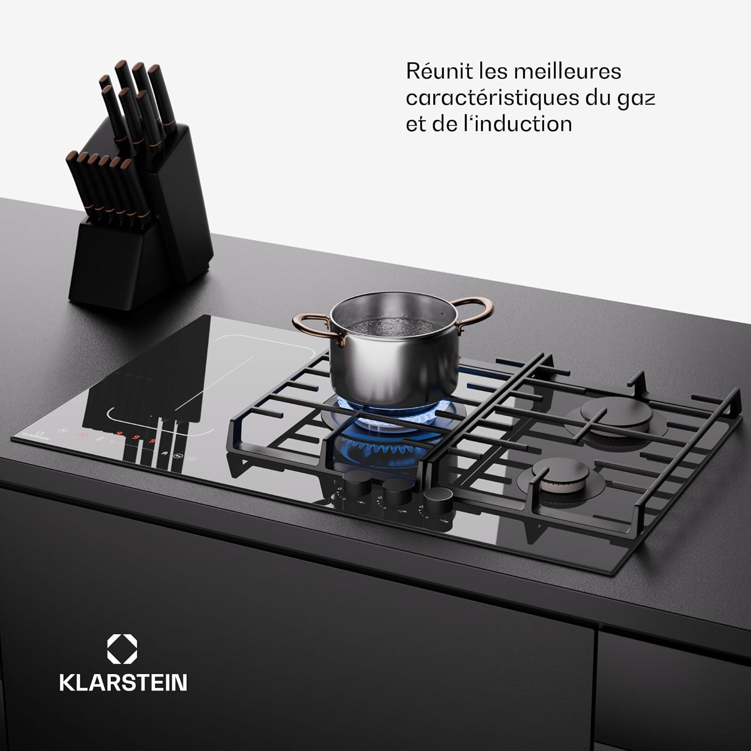 Klarstein MultiChef 5 Plaque Induction Et Gaz - 5 Zones, Flexzone, 10,6 Kw, Commande À Glissière, Stop&Go, Minuterie, Noir, 87,5 Cm – Image 5