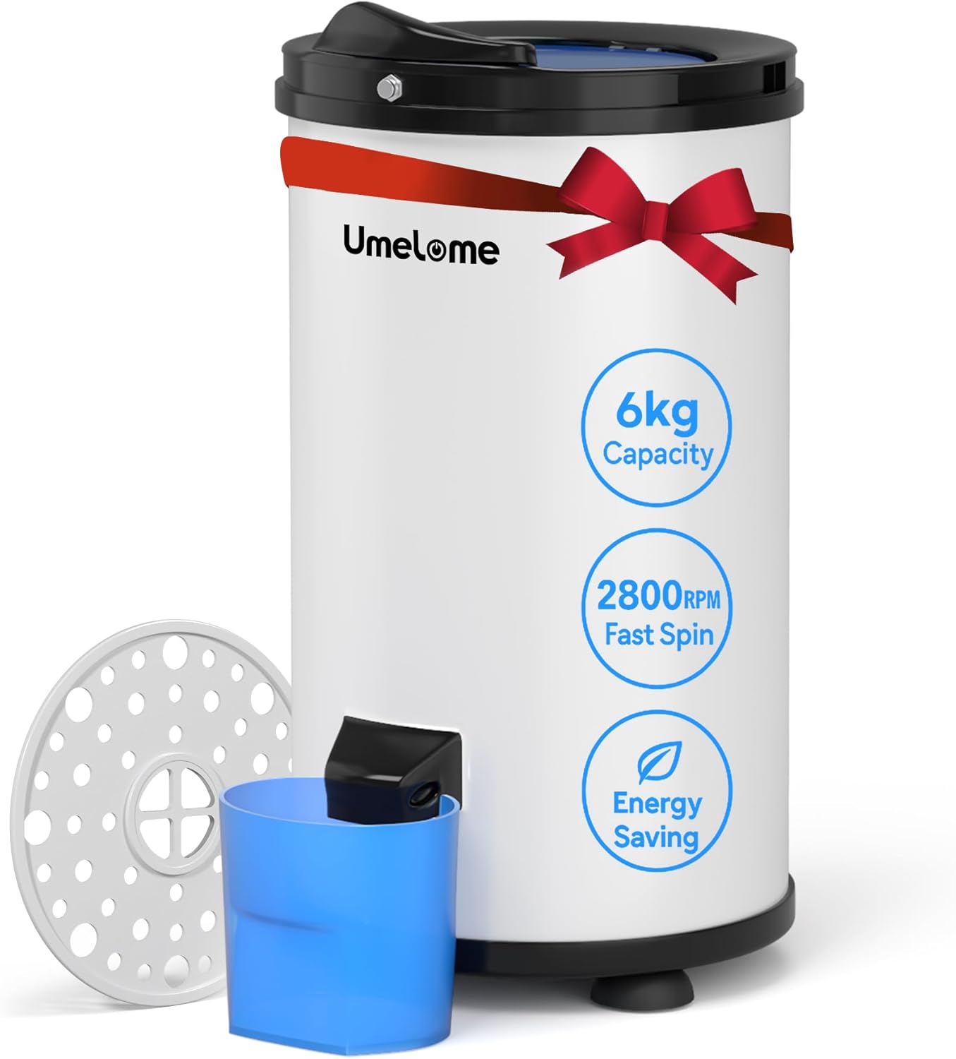 Umelome Essoreuse grande capacité 6 kg Séchoir rotatif 2800 tr/min Spin Dryer énergétique et économie d'énergie Blanc