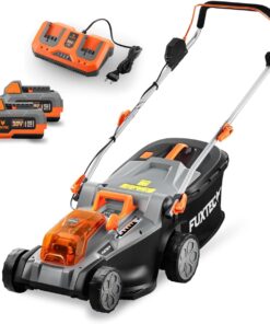 FUXTEC Tondeuse à Gazon sans Fil 40V (2x20V) E2RM43 Set Batteries et Chargeur - Largeur De Coupe 43cm, 40L, Hauteur De Coupe Variable, Tondeuse à Gazon Batterie, sans Fil