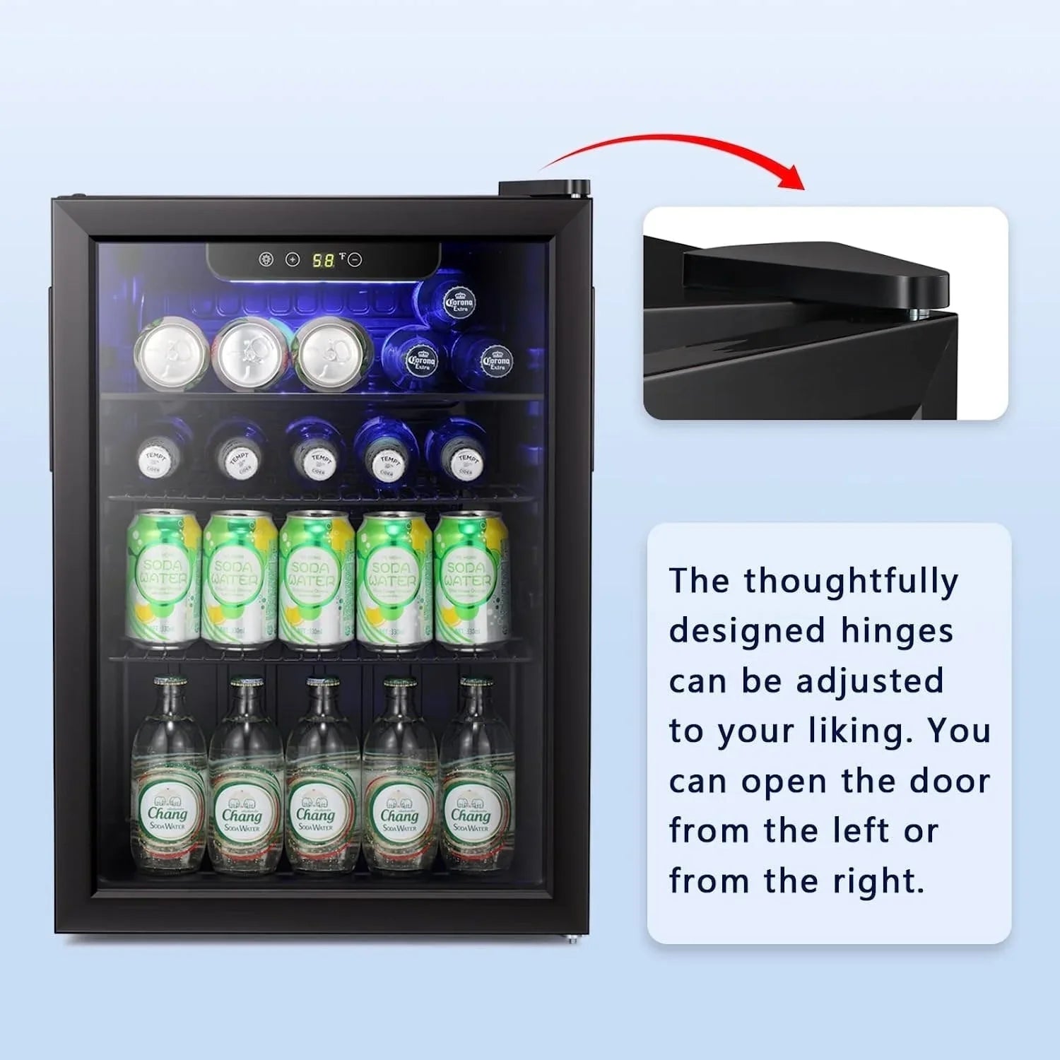 Mini Fridge-100 Can Beverage Refrigerator, Wine Cooler, Clear Front Glass Door, Small Drink Touch Screen - 2.6 Cu. Ft. – Image 7