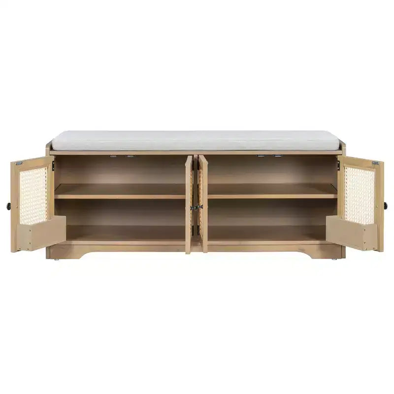 Whisen Rustic Wood Storage Bench, Entryway Shoe Bench with Removable Cushion, Adjustable Shelves – Image 28