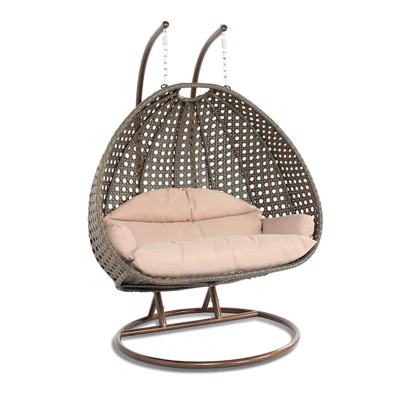 LeisureMod 2 Person Hanging Egg Chair with Stand - Outdoor/Indoor Rattan Wicker Patio Swing Hammock Lounger with Cushions – Image 12