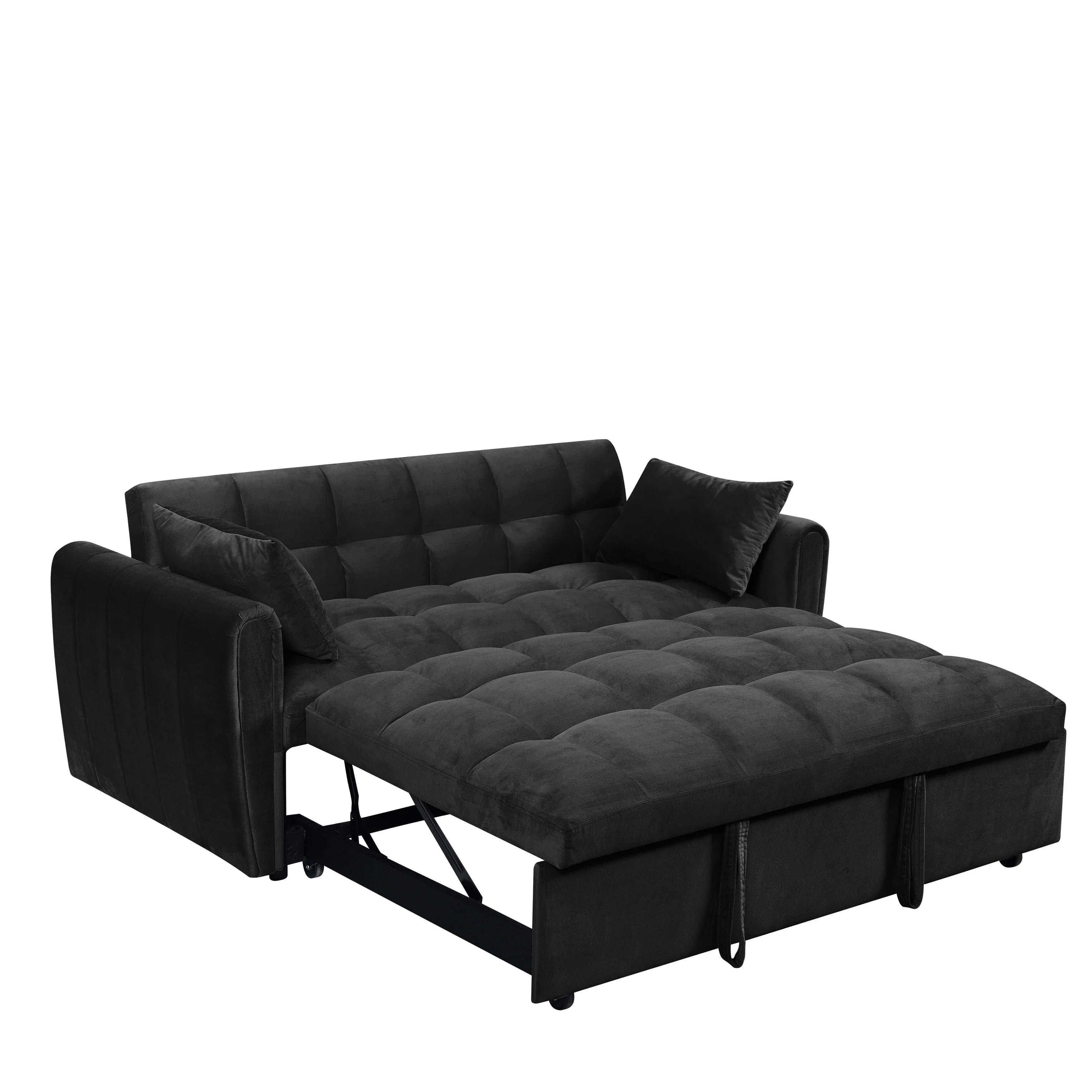 64.96 Velvet 3-in-1 Convertible Sofa Bed with Adjustable Back, Storage Pocket, and 500lb Weight Capacity – Image 6