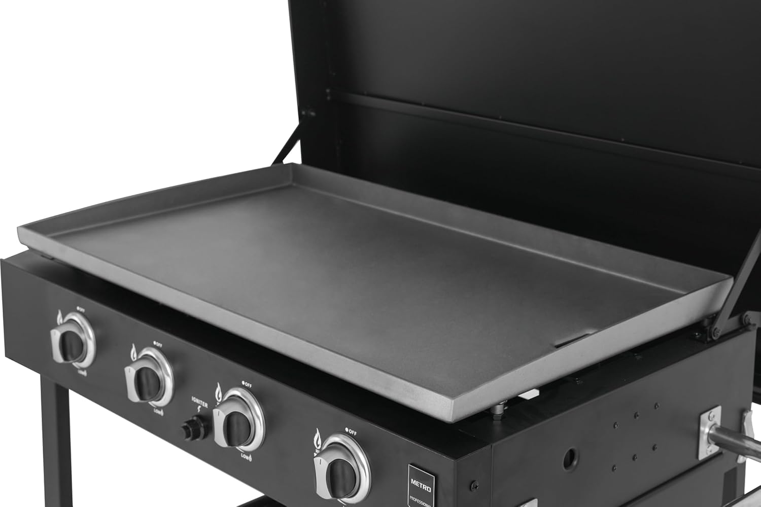 METRO PROFESSIONAL Barbecue Plancha à Gaz avec 4 Brûleurs Dayton, Acier Inoxydable, 14.8 kW, Allumage par Impulsion, 4 roulettes Pivotantes, Pliable, Noir – Image 5
