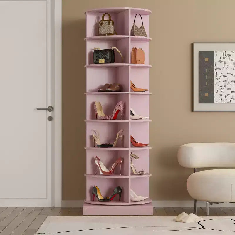 Bellemave Rotating shoe rack,rotating shoe rack tower 360, Holds over 28 pairs of shoes,Pink – Image 4