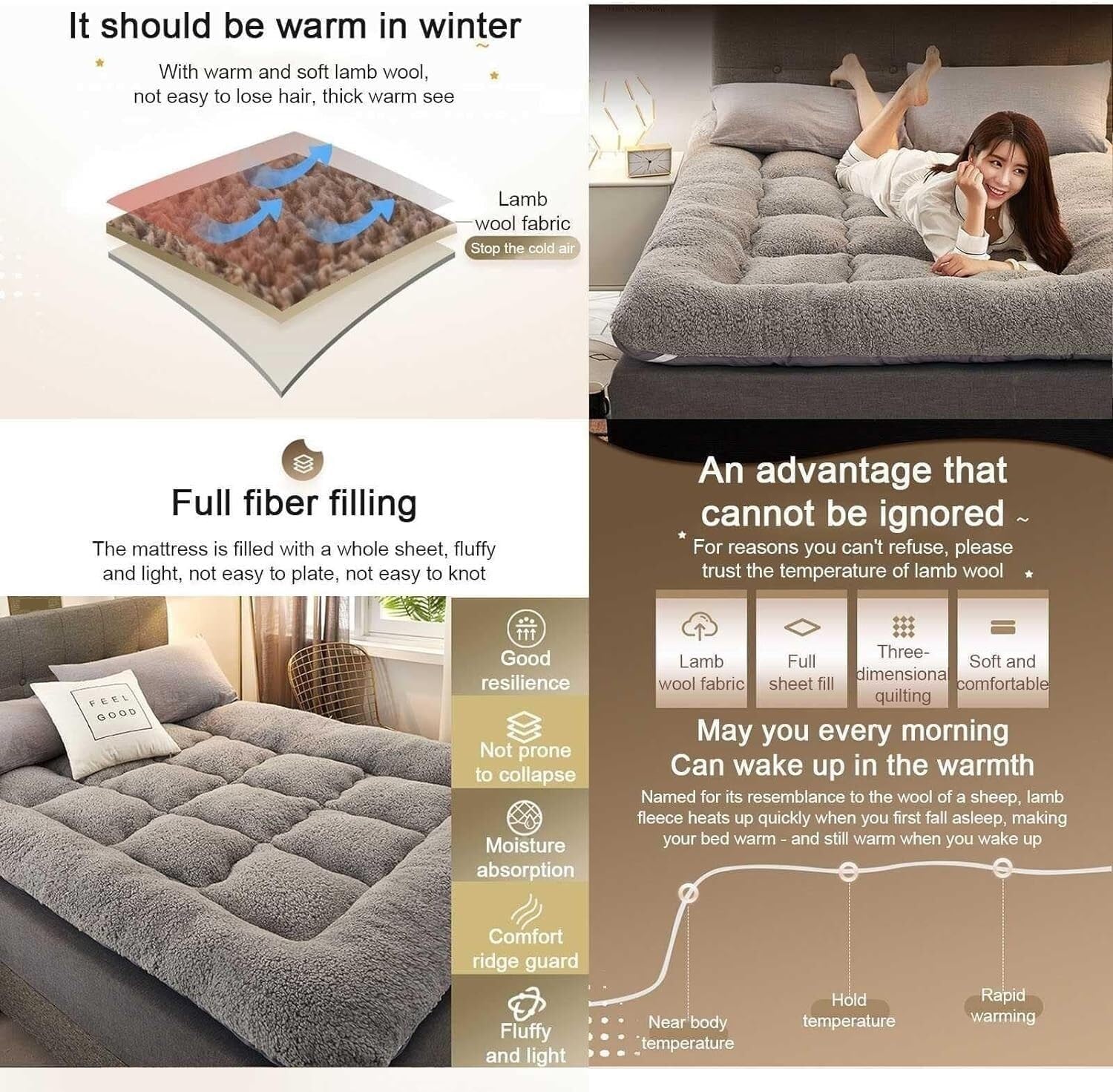Matelas Futon Japonais, Matelas Futon Extra Épais Et Moelleux, Matelas De Couchage Super Doux Et Poilus Enroulables, Tapis De Couchage Portable, Matelas De Canapé, Lit D'invité – Image 4
