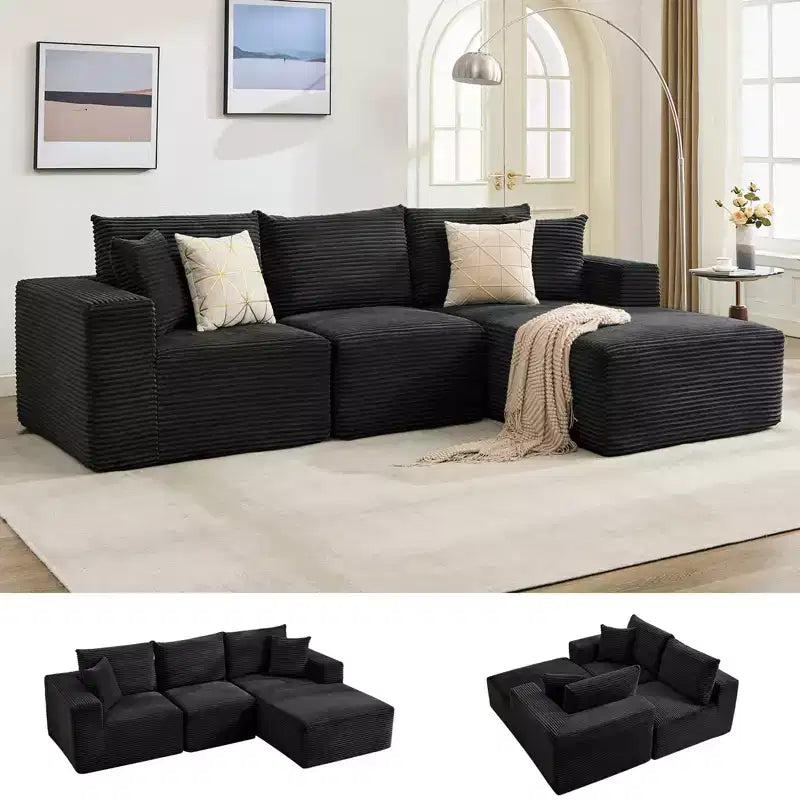 108 Modern Sofa Couch, 3 Seater Upholstered L Shaped Sofa with Pillows, Deep Seat Sofa, No Assembly Required – Image 2