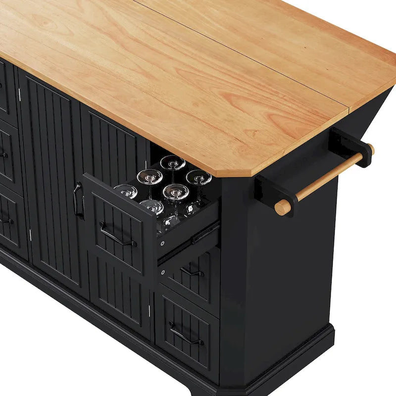 Expandable Drop-Leaf Kitchen Island, Kitchen Cart on 4 Wheels with Power Outlet, Moveable Island Table with 2 Door & 6 Drawers – Image 22