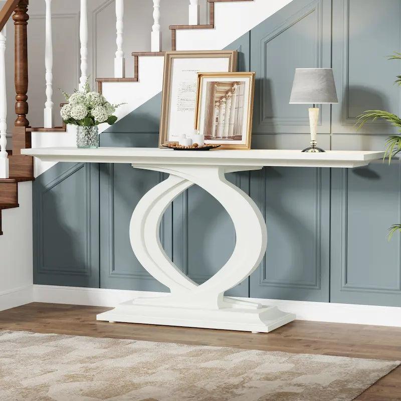 59 Inch Console Table for Entryway, White Farmhouse Sofa Tables for Living Room – Image 8