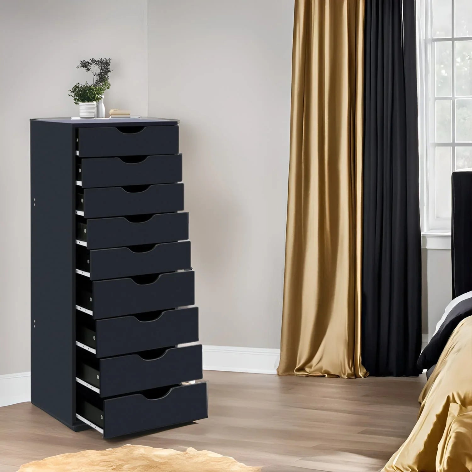 Narrow Wooden 9-Drawer Cabinet with Smooth-Glide Drawers and Top Storage Shelf – Image 6