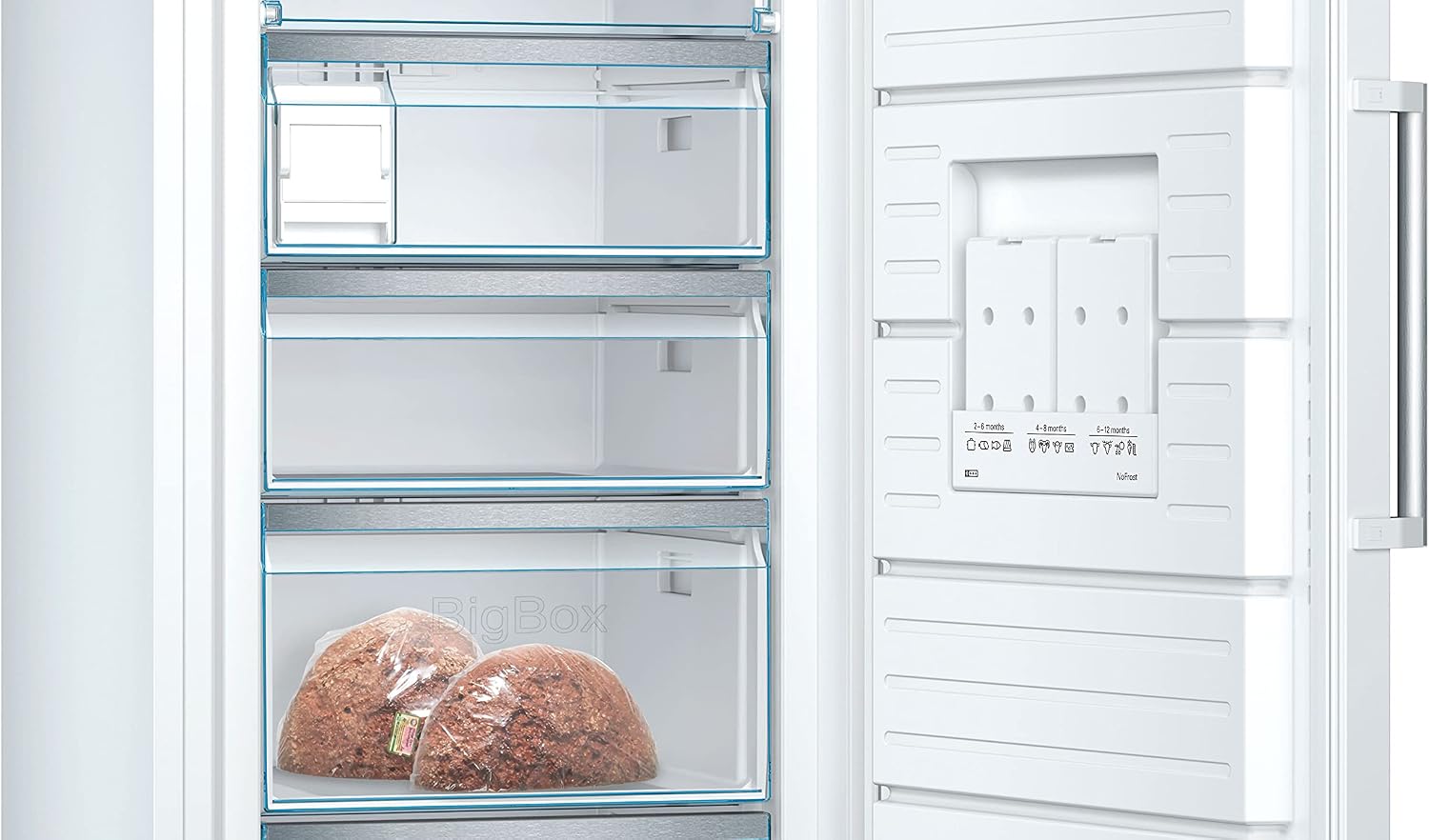 Bosch GSN54AWCV Série 6 Congélateur XXL 176 x 70 cm extra large 327 L NoFrost ne dégivrage plus jamais avec éclairage LED uniforme BigBox Espace pour gros aliments congelés Blanc – Image 3