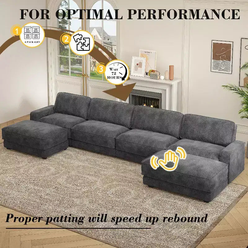 Dyonery 158 Extra Large Modular Sectional Sofa, CHENILLE Fabric with Deep Seat, Tool-Free Assembly – Image 32