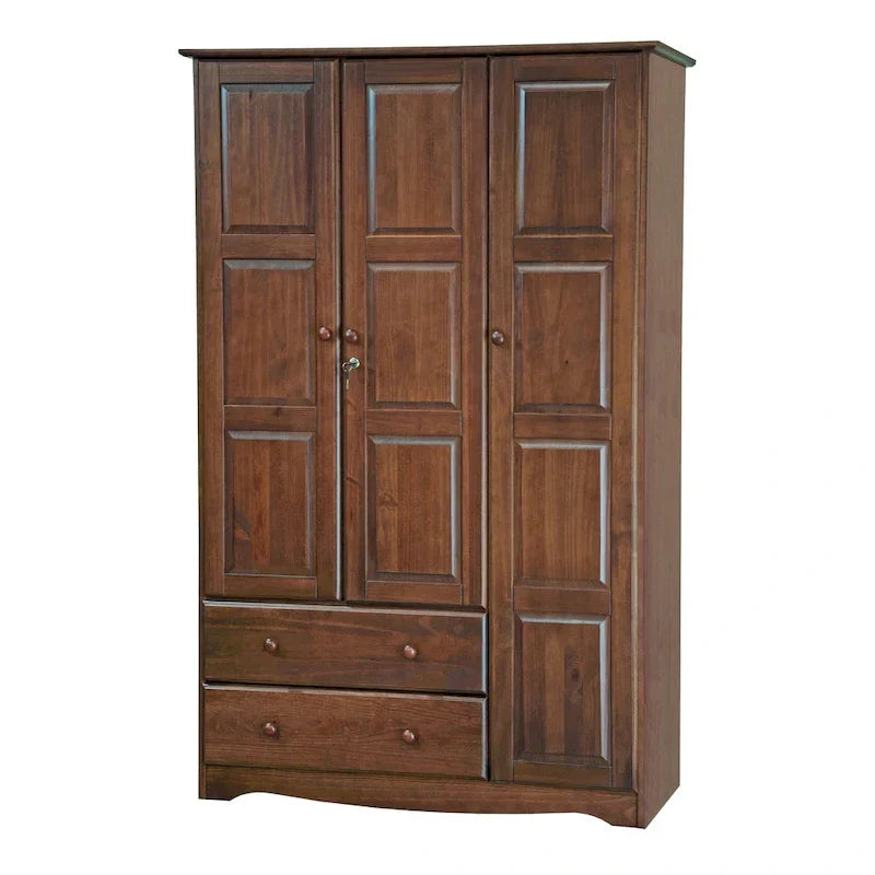 3-Door Wardrobe Armoire - White/Mocha/Java - Solid Wood – Image 5