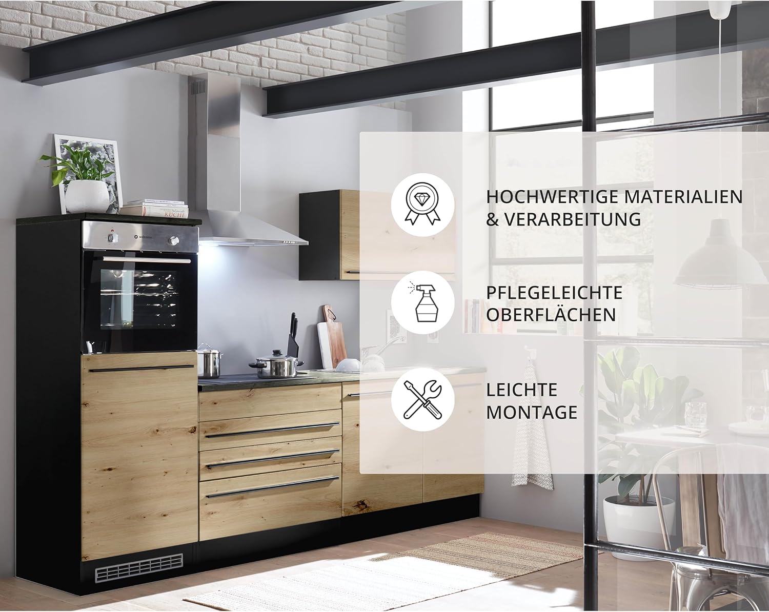 Stella Trading Jazz 6 Cuisine Moderne sans électroménager, Anthracite, Aspect chêne Artisan - Cuisine intégrée spacieuse avec Beaucoup de Rangement - 260 x 200 x 60 cm L/H/P – Image 7