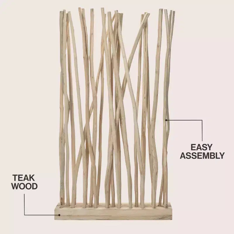 JONATHAN Y Tranquil 39W x 68H Coastal Bohemian Handcrafted Teak Branch Single Panel Room Divider – Image 4