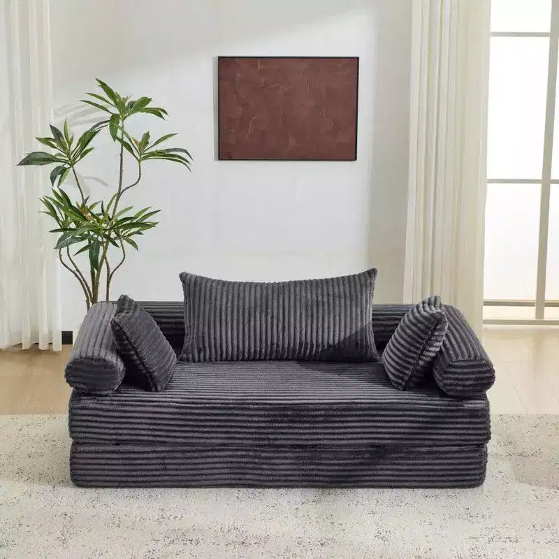 Dark Gray / Gray / Green / Sea Blue Corduroy Convertible Sleeper Sofa Bed, 2-Seater – Image 29
