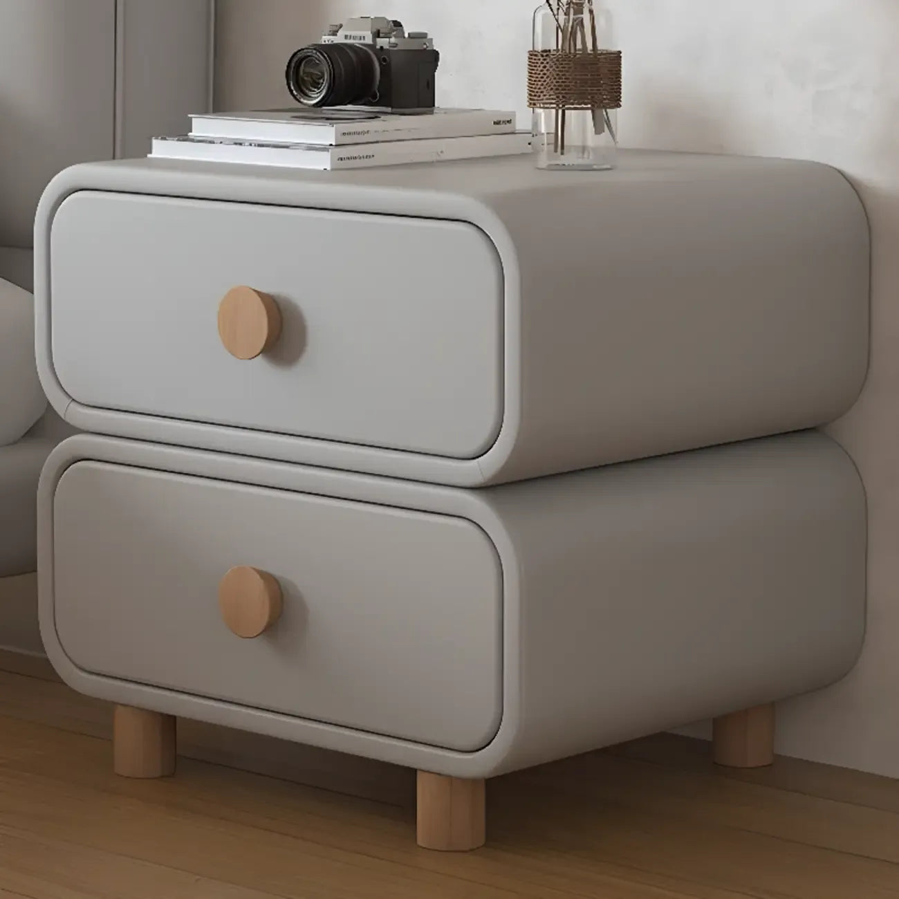 Pleather Scandinavian Nightstand With Faux Leather Finish – Image 11