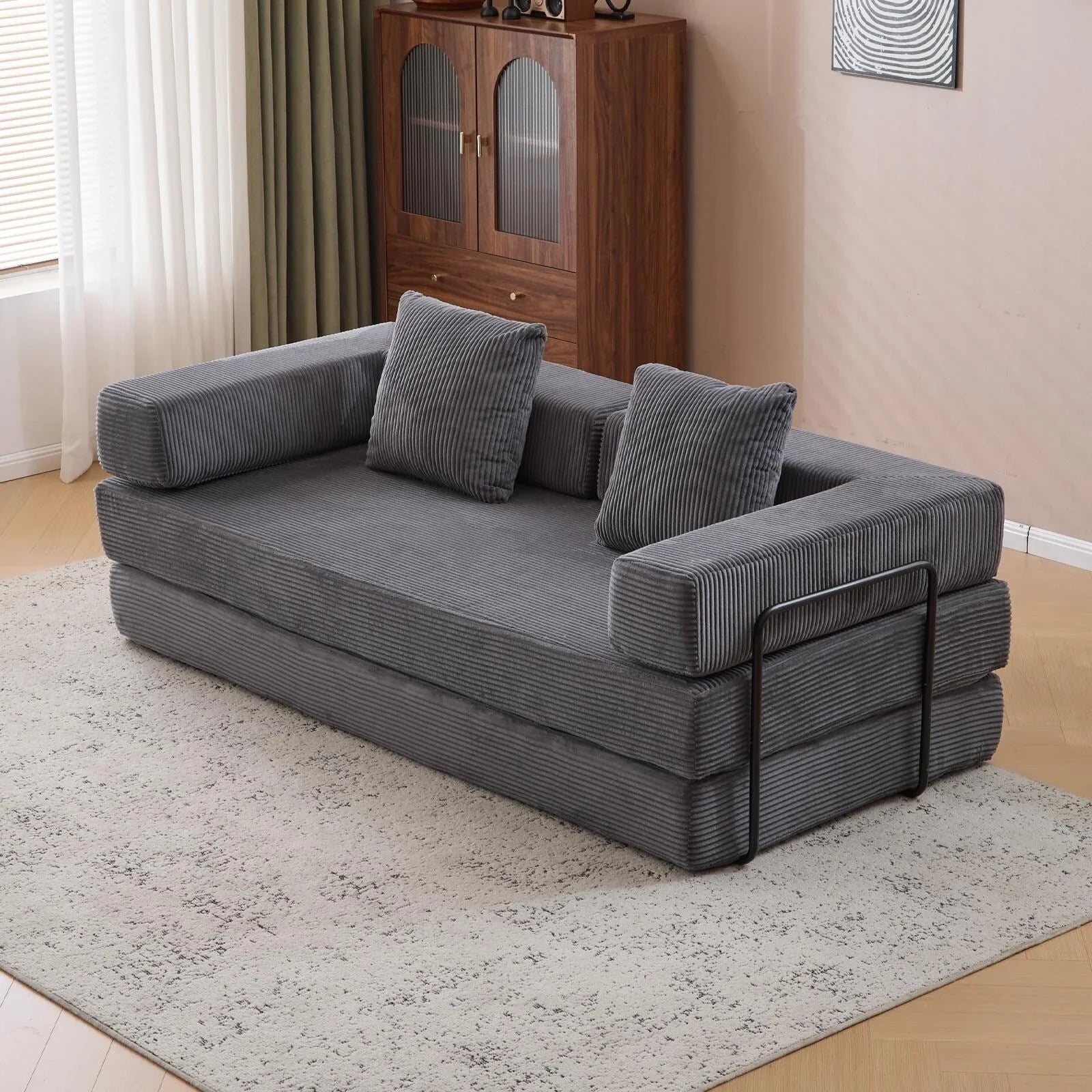 Convertible Floor Sofa Bed with Pillow Back Chenille Fabric for Living Room Bedroom – Image 13
