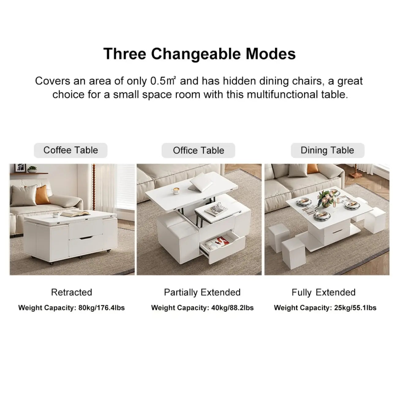 Foldable Lift-Top Coffee Table with 4 Stools & Storage – Image 21