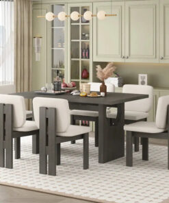 7-Piece Transitional Wooden Dining Set with Rectangular Table & 6 Chairs