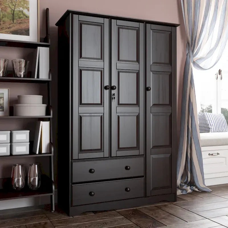 3-Door Wardrobe Armoire - White/Mocha/Java - Solid Wood – Image 12