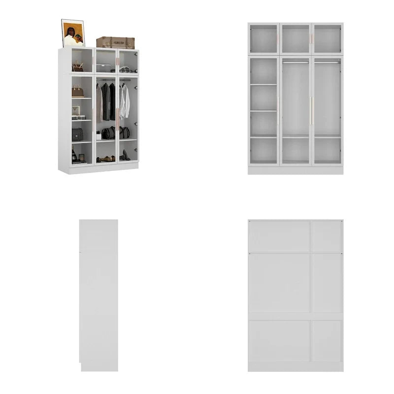 47.2 Wide Armoire LED Light All Glass Door Closet Cabinet Wardrobe – Image 3