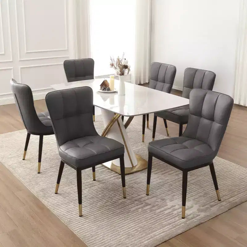 Bekrvio Dining Room Chairs Set of 6, Modern Upholstered Faux Leather Seat with High Back, Metal Legs, Armless Kitchen Chairs for Living Dinning Room – Image 20