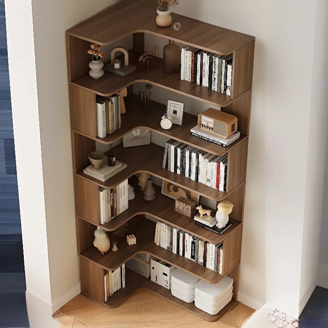 Manufactured Wood Corner Bookshelf with 6 Shelves – Image 15