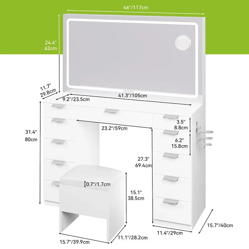 Moasis 46 Vanity With Built-in Socket With Illuminated Mirror and Hair Dryer Rack - 55.8 H X 46 W X 11.7 D – Image 13