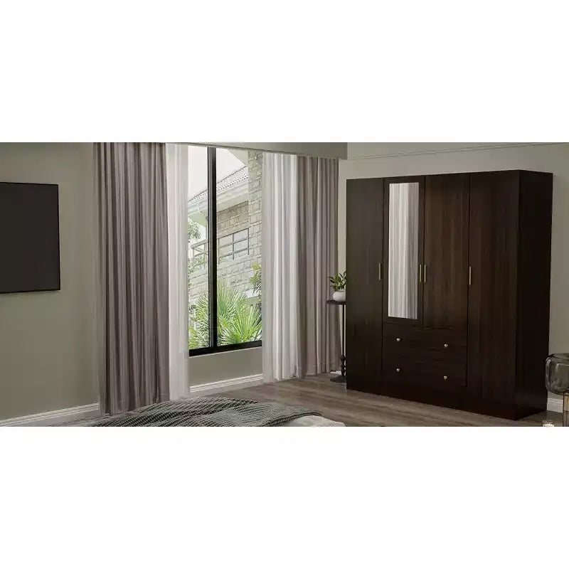 Hitow Armoire 2-Large Drawer Center Hanging Area with Mirror Minimalist Style – Image 12