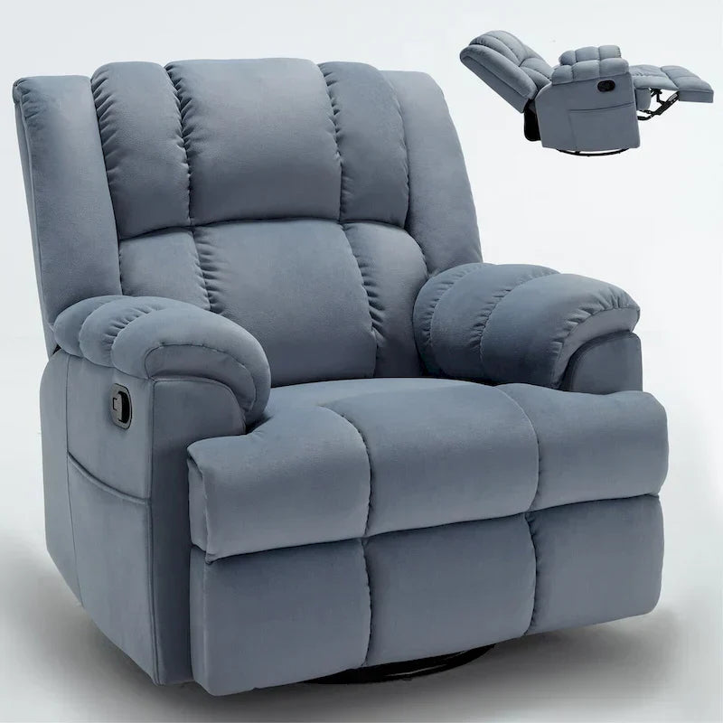 Lazy Boy Swivel Rocker Fabric Recliner Chair, Overstuffed Large Manual Recliner Glider with Pillow Top Arms and Cushion Back – Image 29