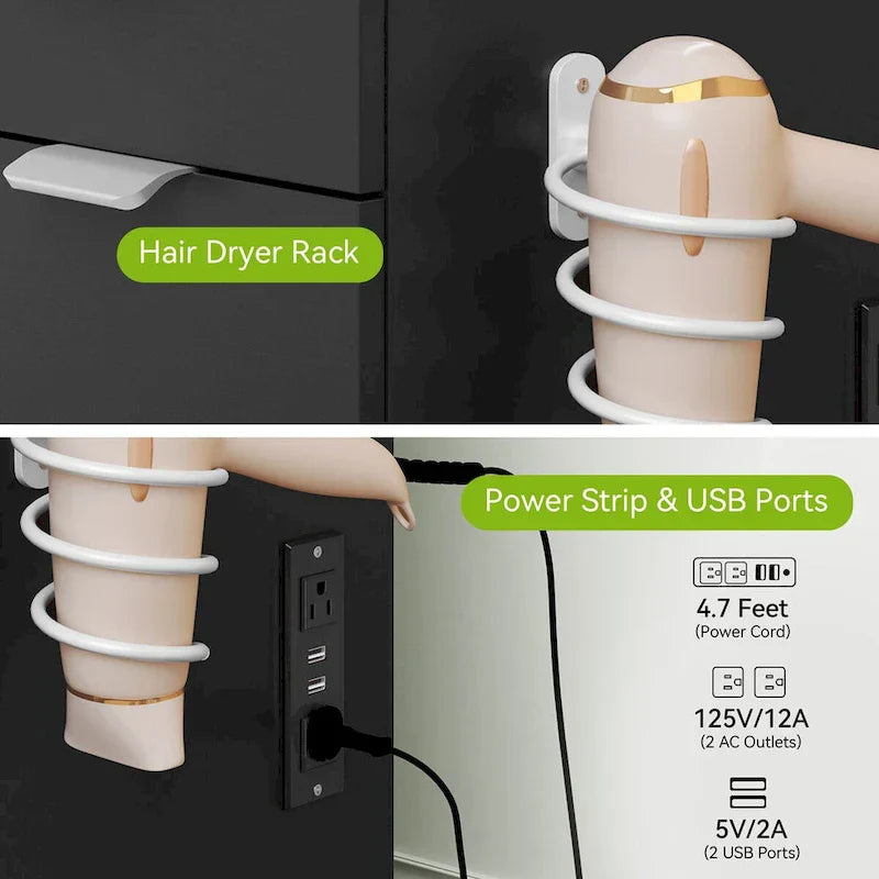 Moasis 46 Vanity With Built-in Socket With Illuminated Mirror and Hair Dryer Rack - 55.8 H X 46 W X 11.7 D – Image 3