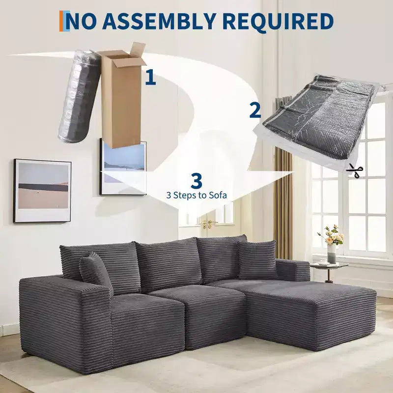 108 Modern Sofa Couch, 3 Seater Upholstered L Shaped Sofa with Pillows, Deep Seat Sofa, No Assembly Required – Image 44