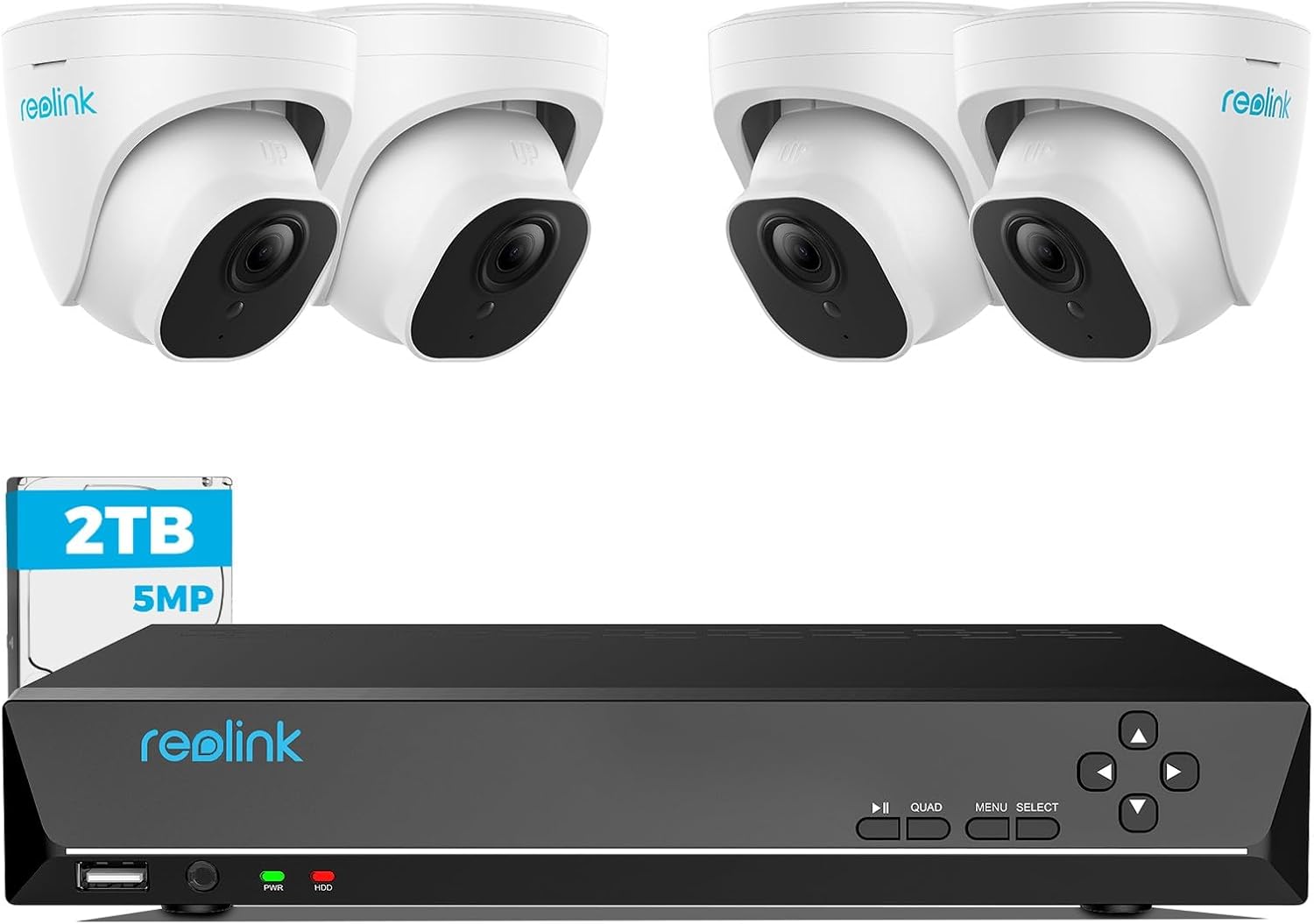 Reolink 5MP Caméra de Surveillance Extérieure, Kit Vidéo Surveillance avec 8CH 2To NVR et Caméra IP PoE Filaire 4X 5MP, Détection Personne/Véhicule, Vision Nocturne 30m avec Audio, RLK8-520D4-5MP